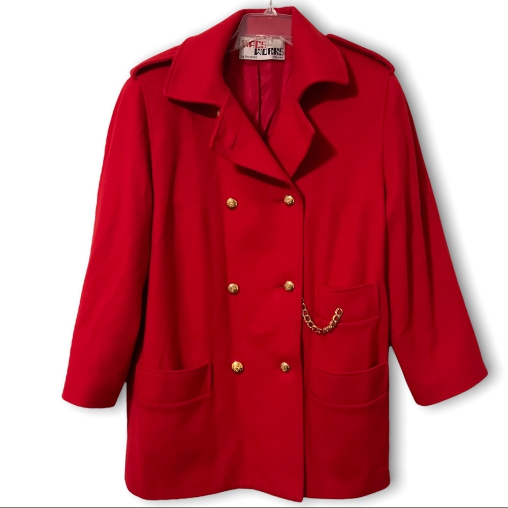 Wool Coat by ILIE WACS Red Double Breasted Coat Jacket Size 12 E…